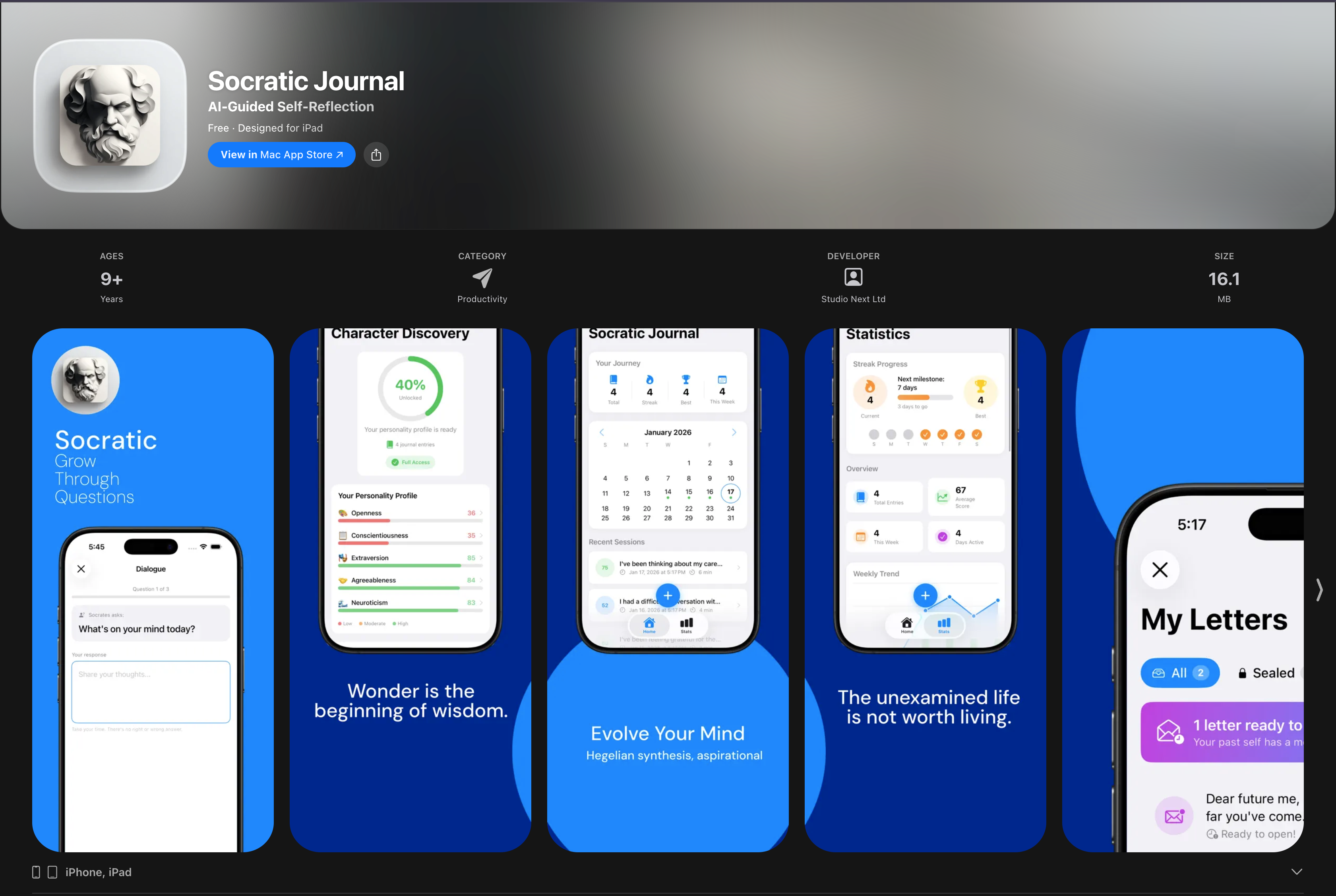 Socratic Journal App Screenshots